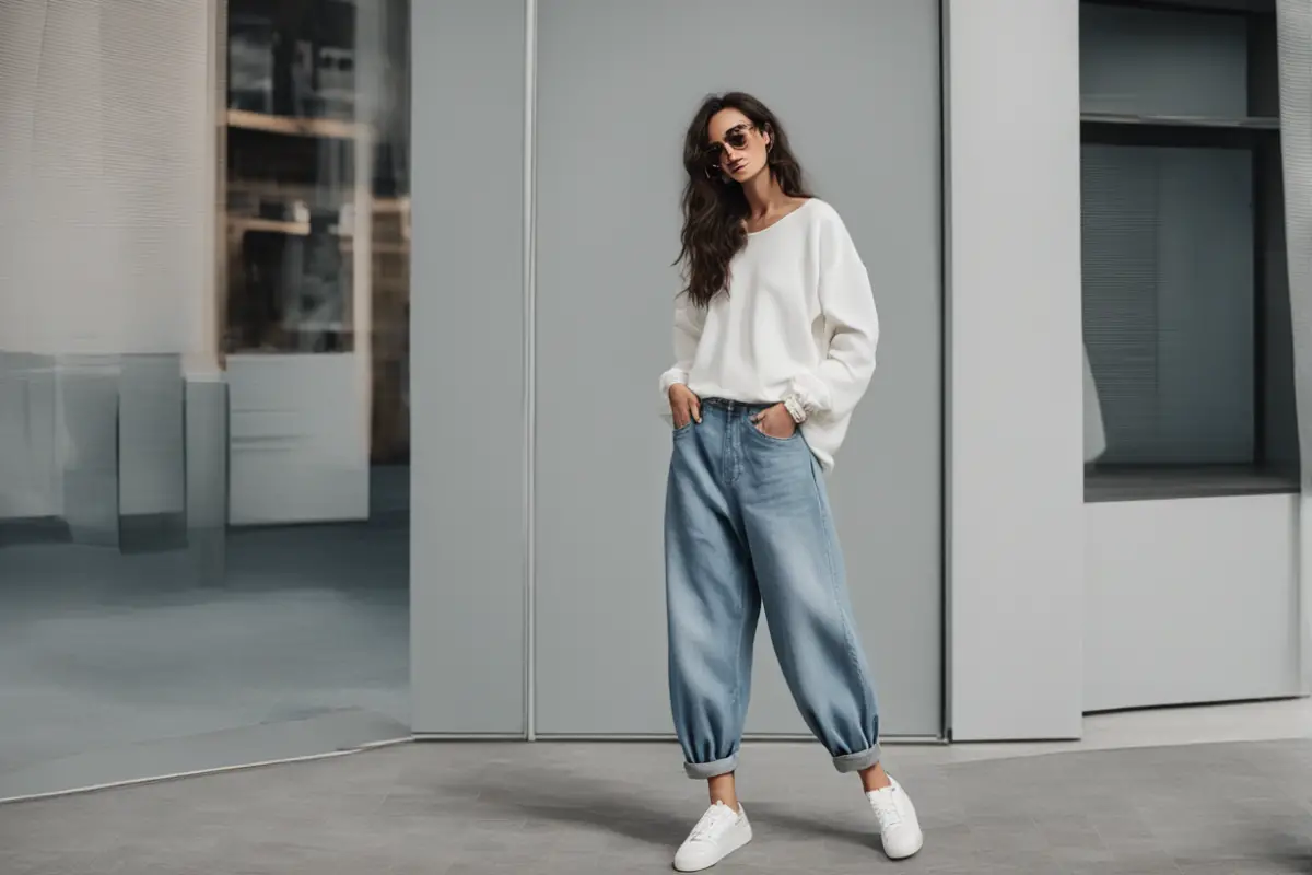 light blue baggy jeans outfit