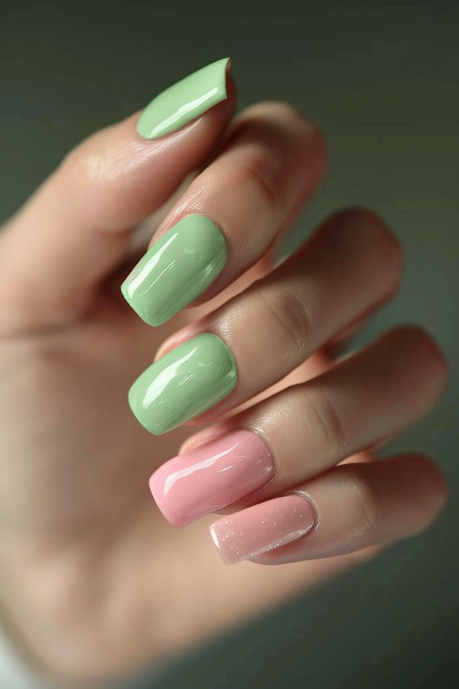 Sage Green and Pink Nails