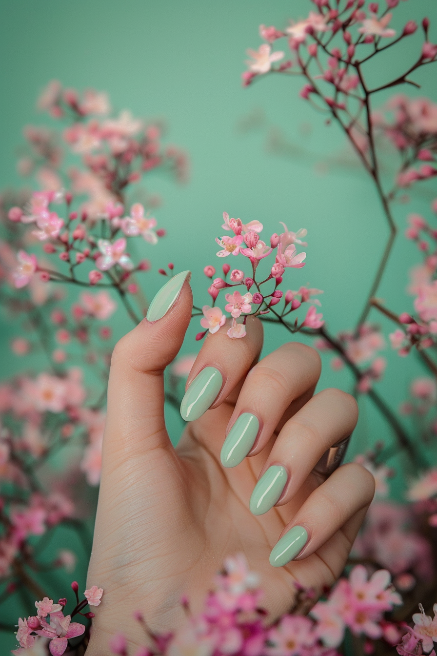 Sage Green and Pink Nails