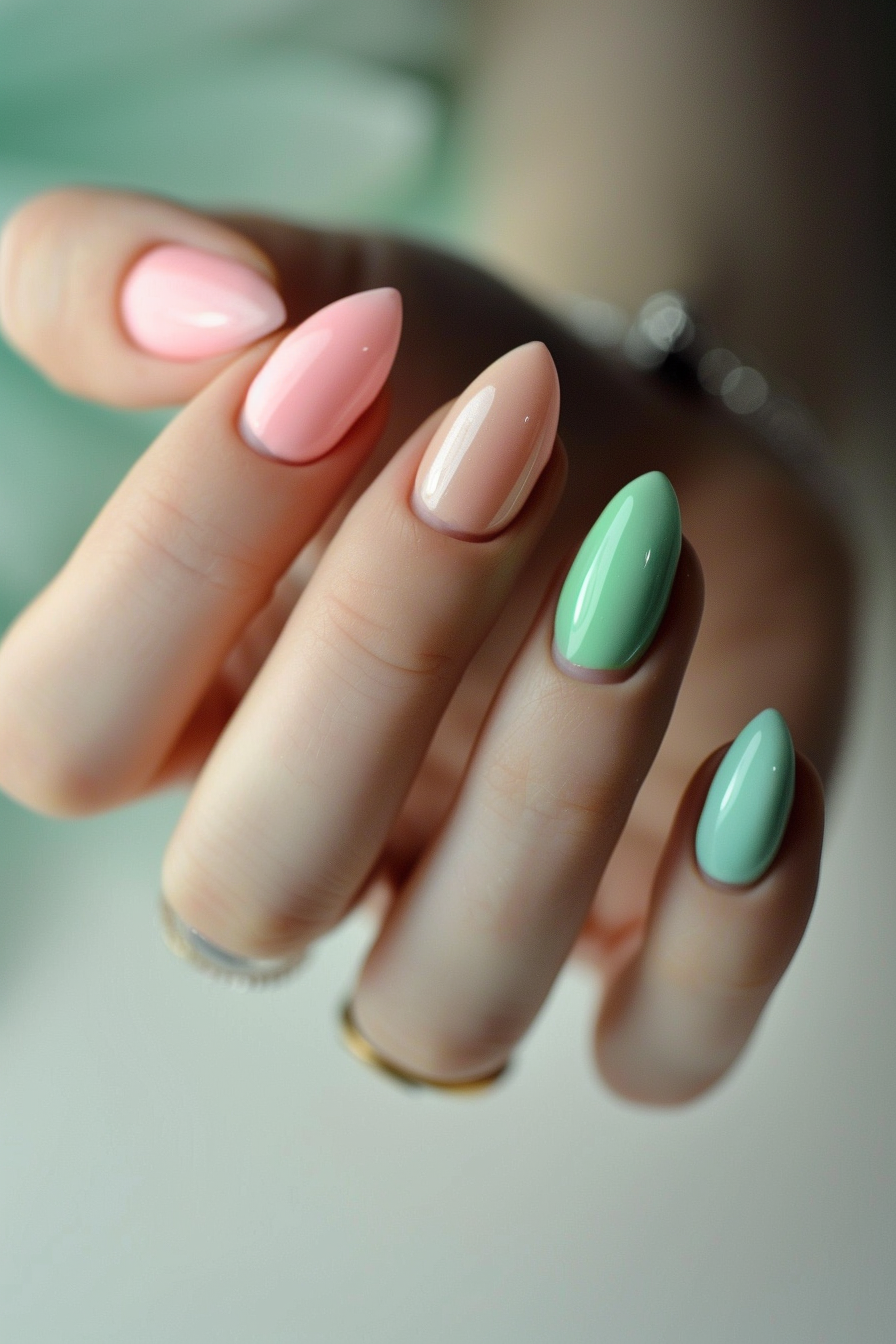Sage Green and Pink Nails
