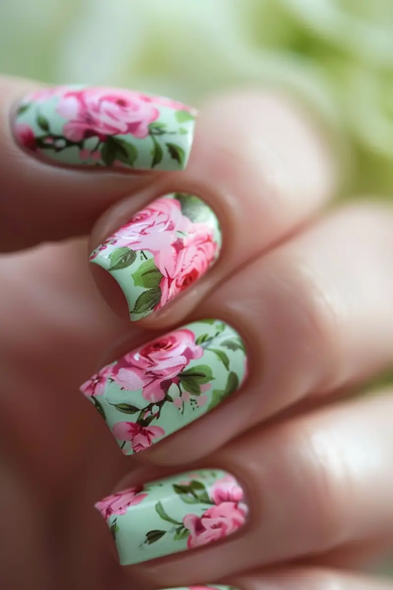 Sage Green and Pink Nails