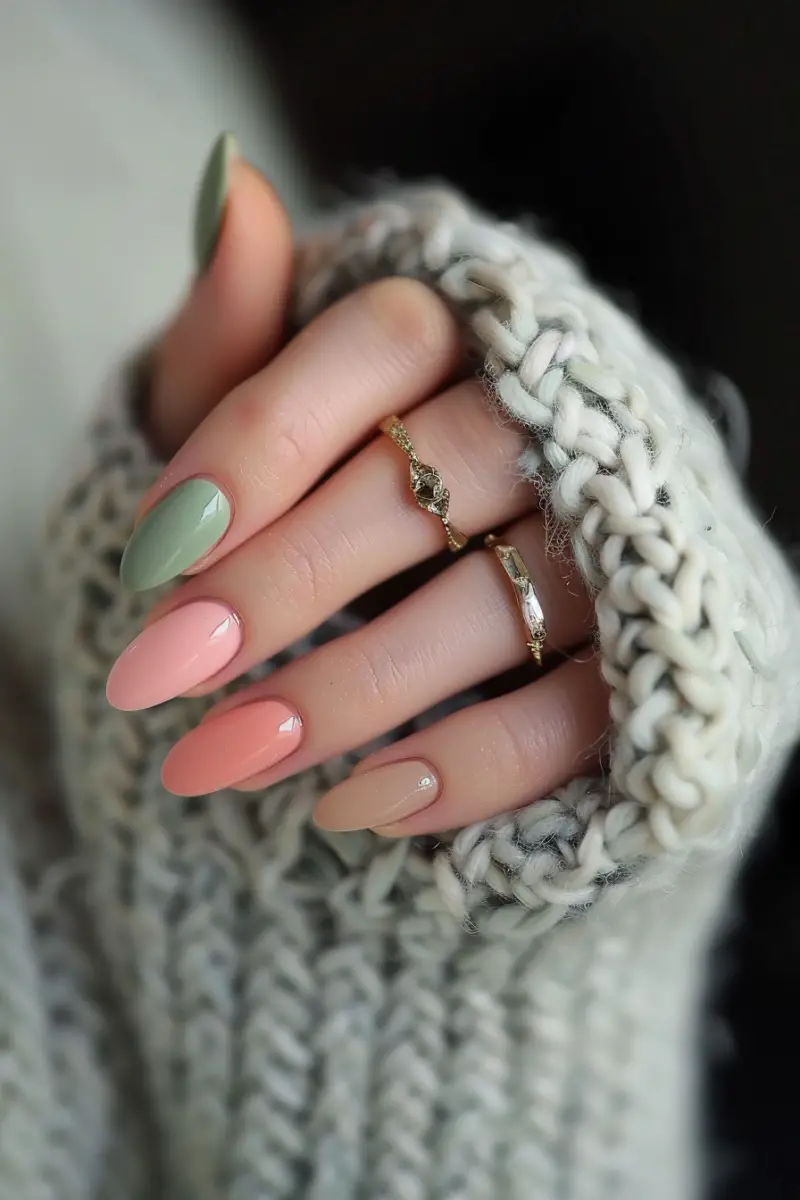 Sage Green and Pink Nails