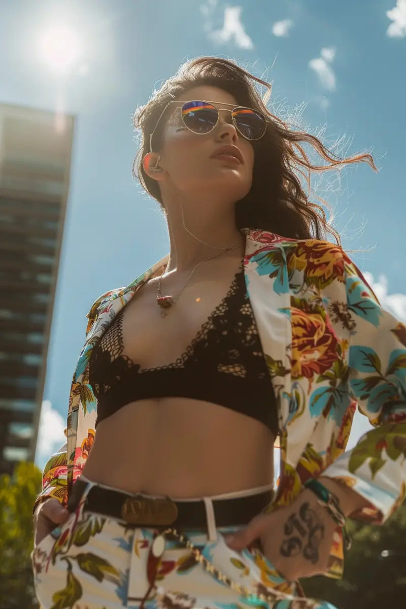 a woman wearing an outfit for a Pitbull concert