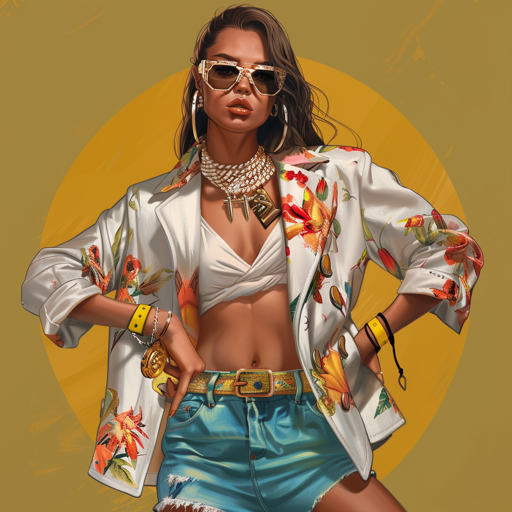 a woman wearing an outfit for a Pitbull concert