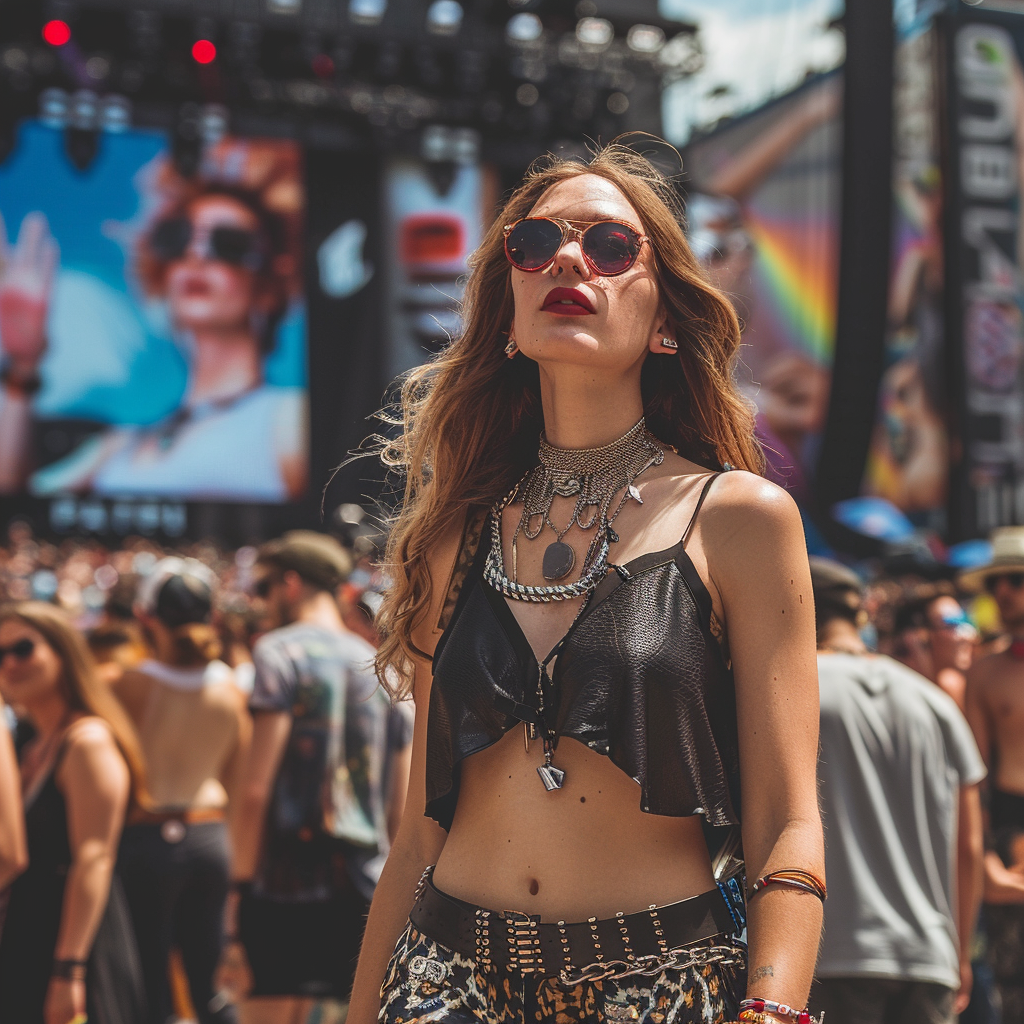 a woman wearing an outfit for a Pitbull concert
