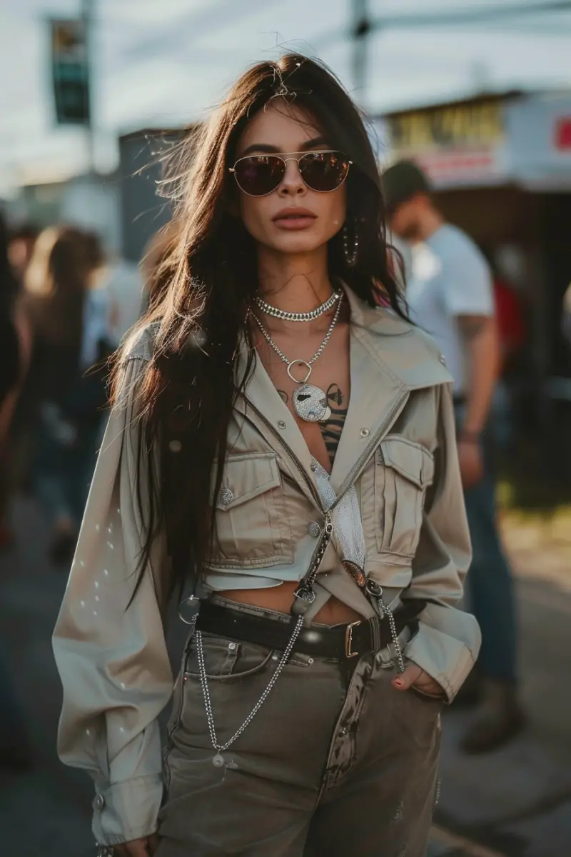 a woman wearing an outfit for a Pitbull concert