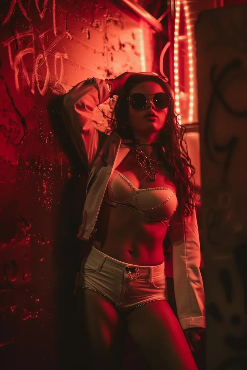 a woman wearing an outfit for a Pitbull concert