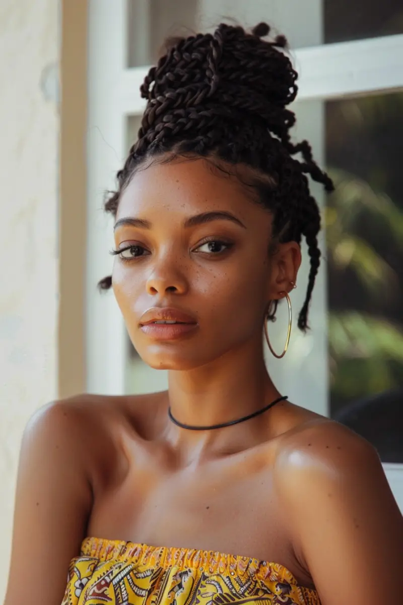 a black woman with Medium Knotless Braid Styles