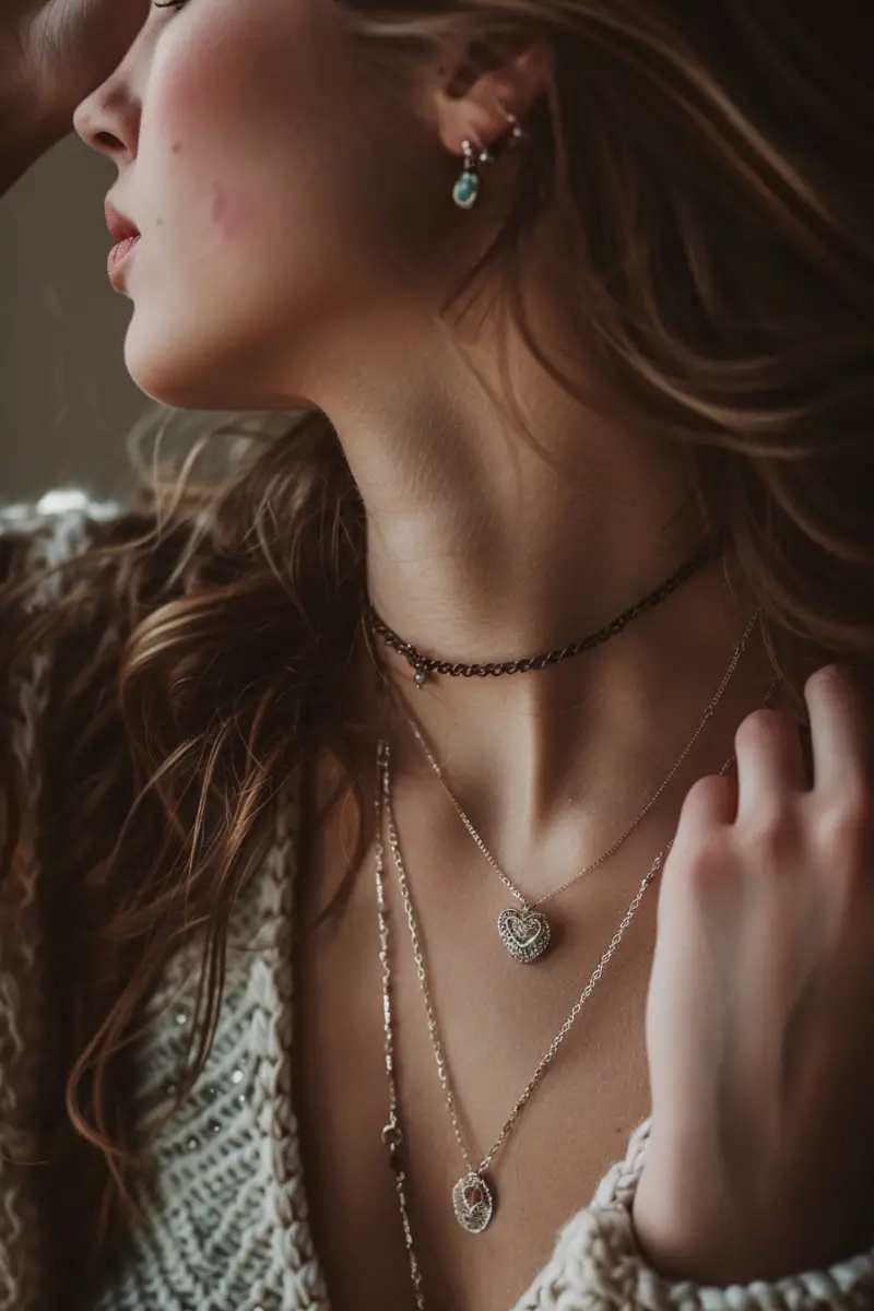 a woman wearing Pandora necklace