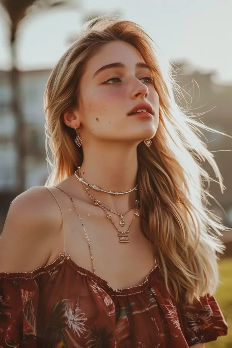 a woman wearing Pandora necklace