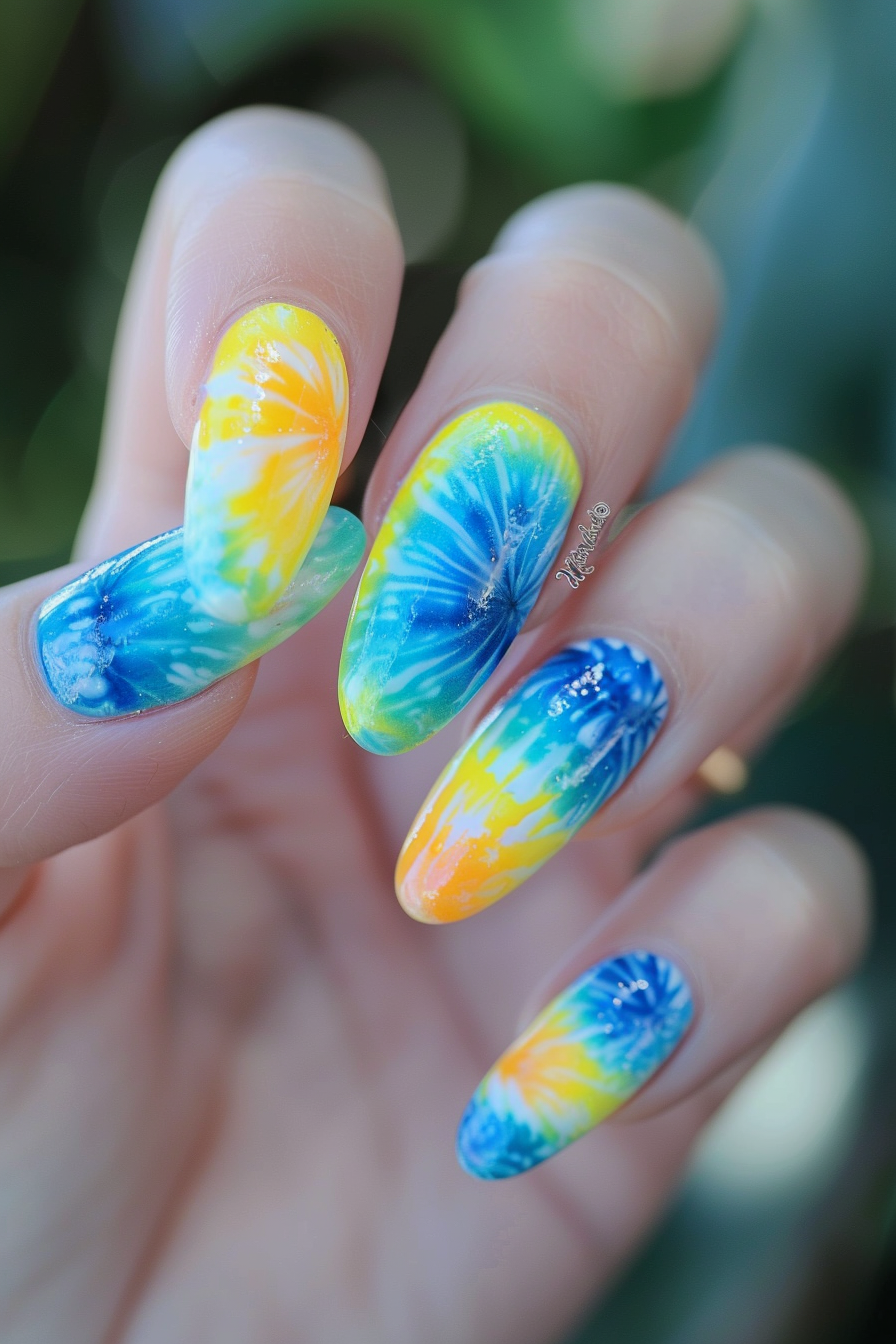blue and yellow nails