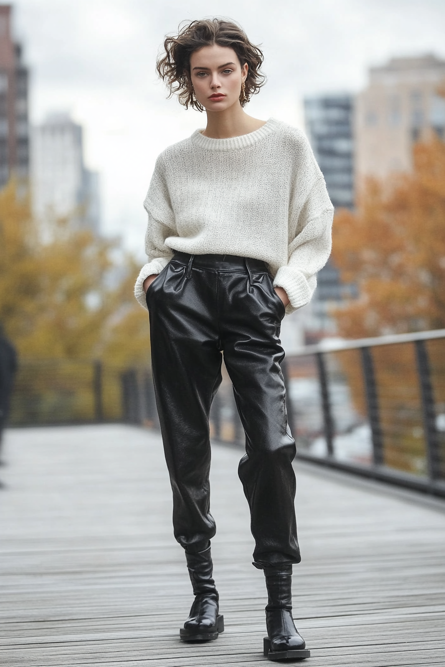 Leather pants outfit winter